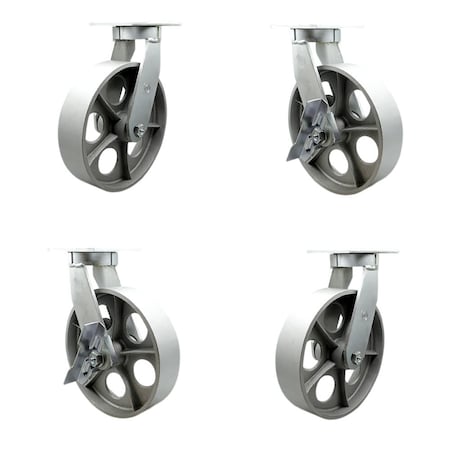 Service Caster 12'' Heavy Duty Semi Steel Cast Iron Caster Set 2 Swivel Lock 2 Brakes, 4PK CRAN-SCC-KP92S1230-SSR-BSL-2-SLB-2
